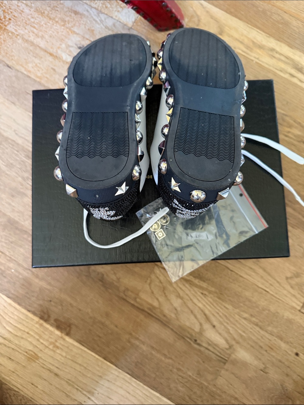 Philipp Plein White Leather Sneakers with Black Sole & Gold Studs - Picture 4 of 5